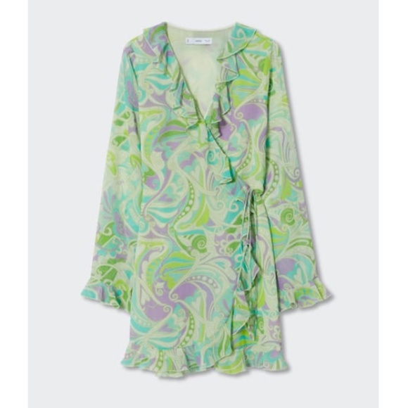 Mango Green and Purple Patterned Mini Dress - Picture 1 of 7
